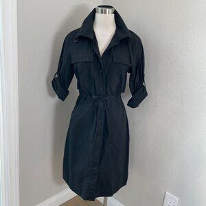 Banana Republic Womens Small Black Trench Back Shirt Dress Roll Tab Sleeve